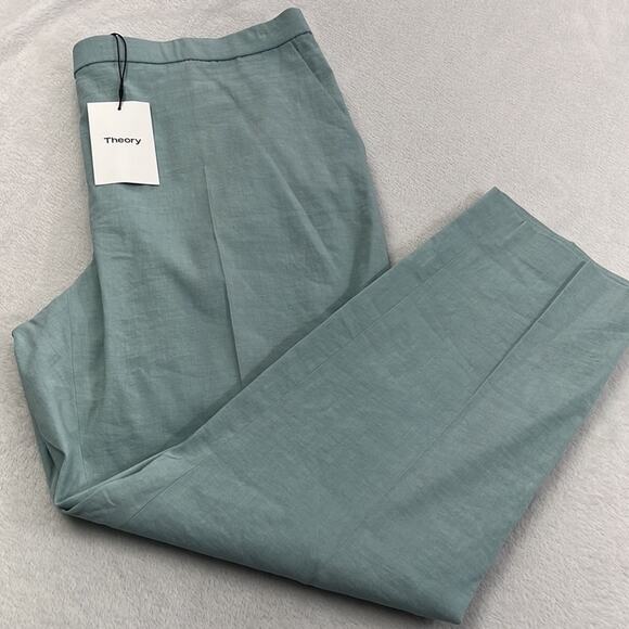 NEW Theory Linen Blend‎ Sky Blue Treeca Pull On Pants Women's 16 Eco Crunch Wash - Picture 3 of 16